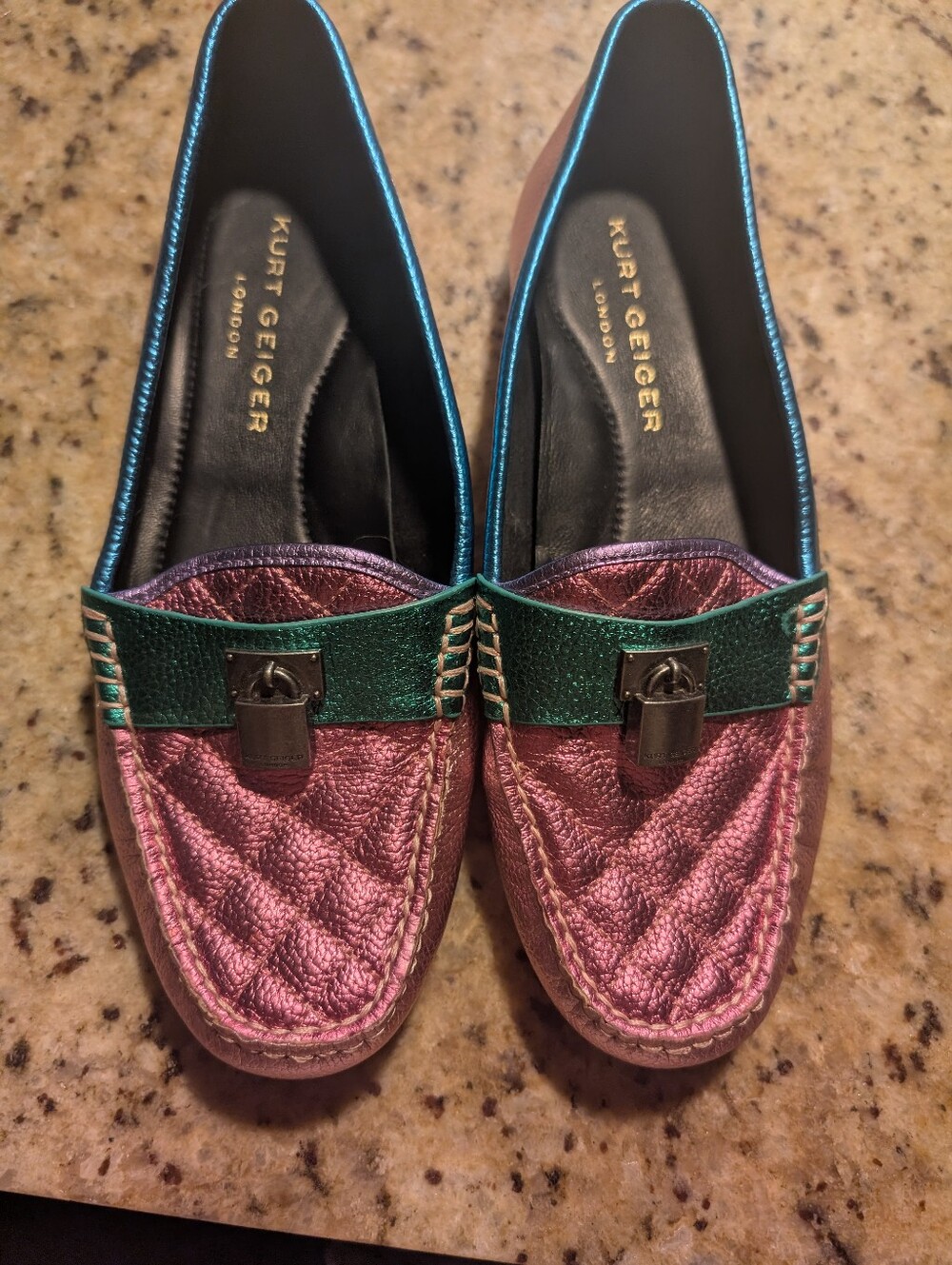 Kurt Geiger Quilted Leather Pink Teal Loafers Sz 39 Women's 9 Shoes